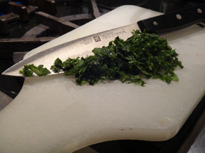 Chopped Parsley on a Cutting Board