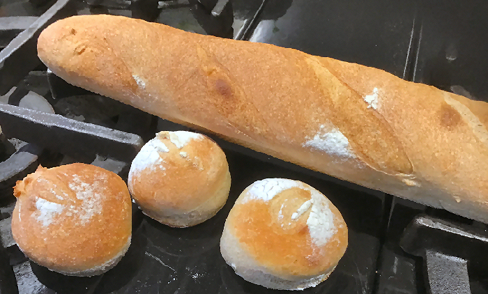 Picture of rolls and sourdough baguette