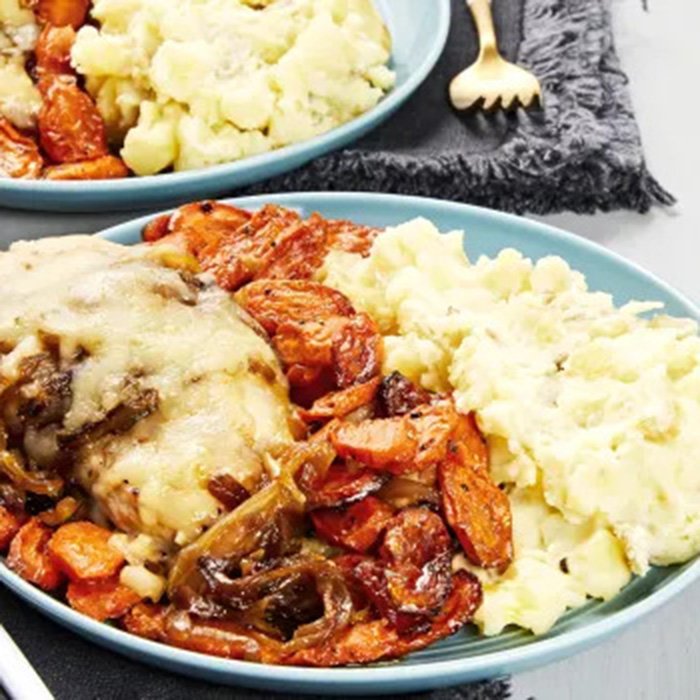 Image of French Onion Chicken with Roasted Carrots & Mashed Potatoes